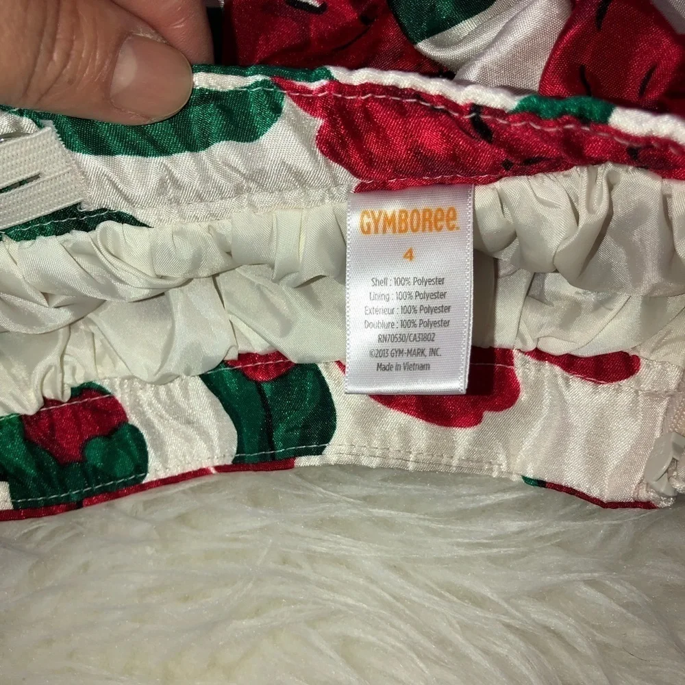 GYMBOREE White Red Flowers Print Party Skirt Sz 4